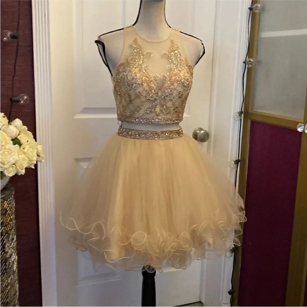 Juliet Elegant Gold Embellished Skirt Set, XS